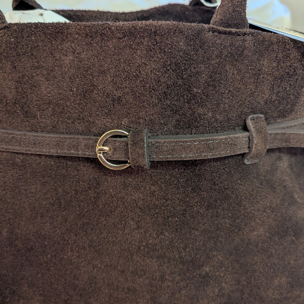 Sophisticated Chocolate Suede Satchel - Picture 4 of 13